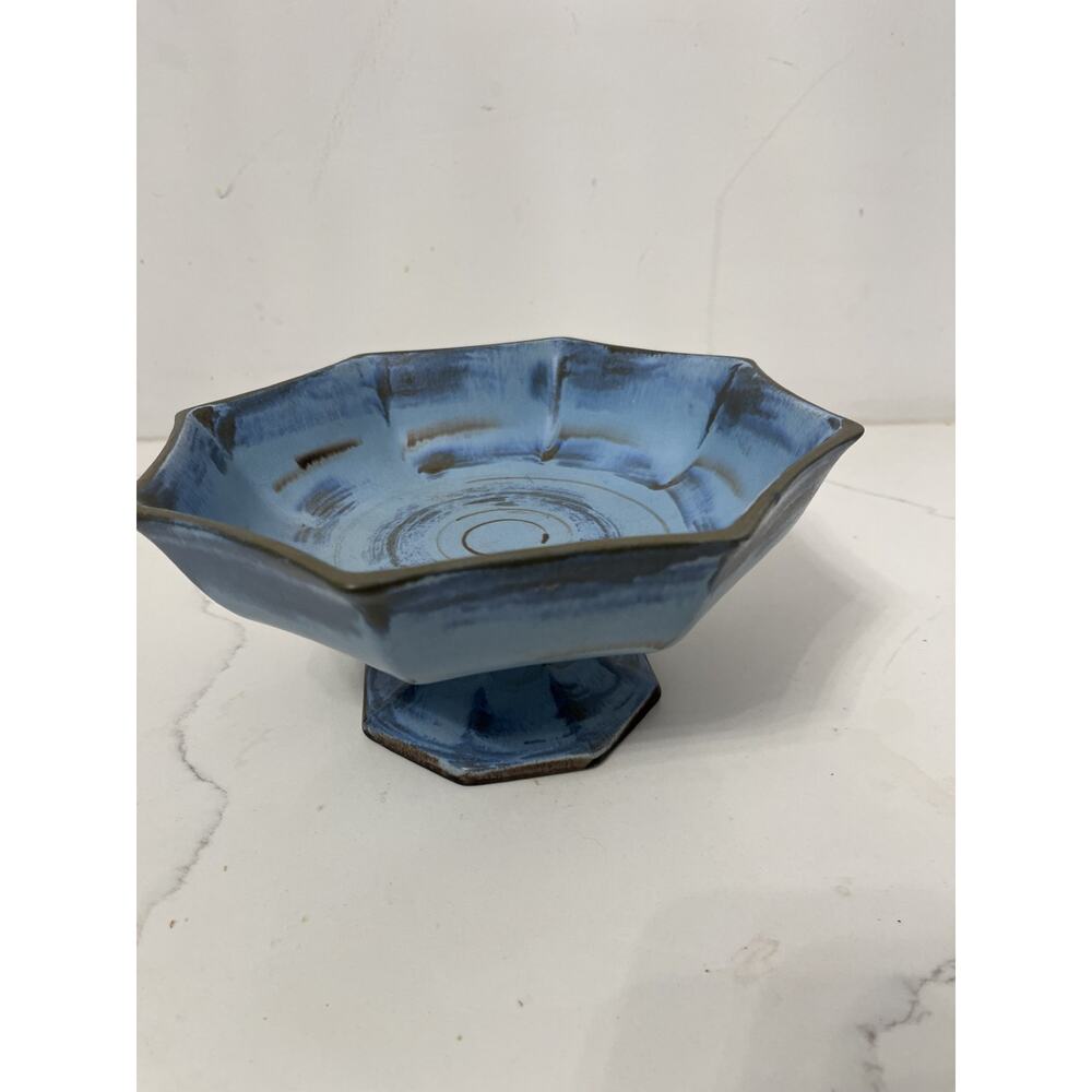 Vtg MCM Royal Haeger Pottery Fruit Bowl Blue Brown 3002 Octagon